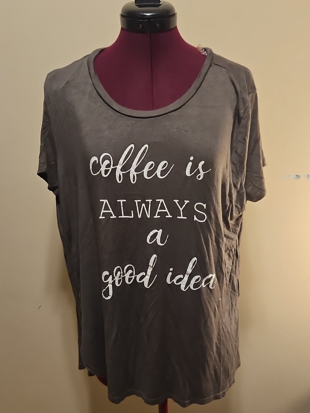 Graphic Short Sleeve Tee - Coffee Is Always A Good Idea - Gray